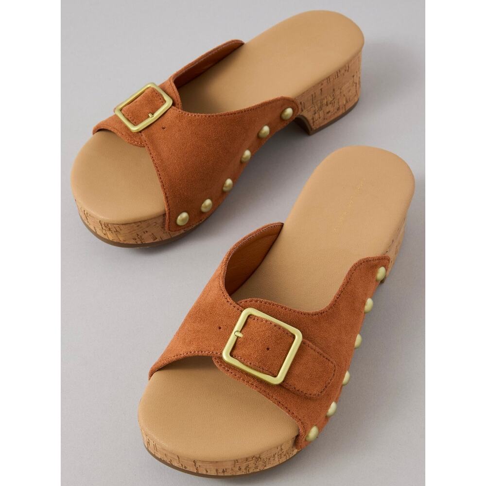 American Eagle SIZE 9 Faux Suede Cork Heel Boho Studded Slide Platform Clogs NWT